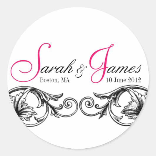 モノグラム名日付場所結婚式用シール ラウンドシール (正面)