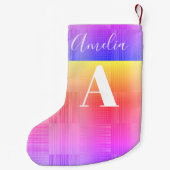 モノグラム名明るい色あせたチェッカーボード スモールクリスマスストッキング (裏面)