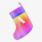 モノグラム名明るい色あせたチェッカーボード スモールクリスマスストッキング (裏面 (吊り時))