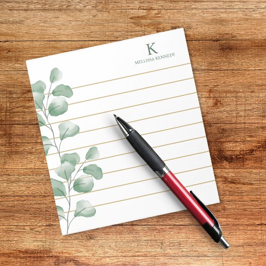 モノグラム名水色ユーカリ金ゴールドライン ノートパッド