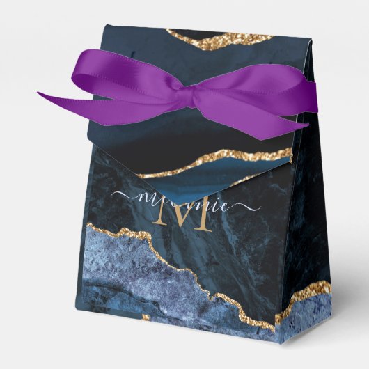 モノグラム名海軍ブルー金ゴールドギフトまたは好意ボックス フェイバーボックス (正面サイド)