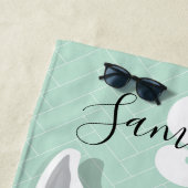 モノグラム名白緑のラマフラミンゴグラス ビーチタオル (インサイチュ)