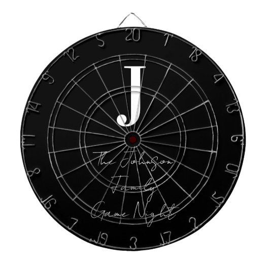 モノグラム名白黒ファミリーゲームナイト ダーツボード (正面)