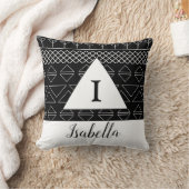 モノグラム名白黒幾何学的パターン クッション (ブランケット)