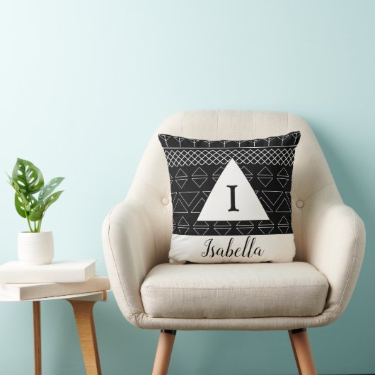 モノグラム名白黒幾何学的パターン クッション (椅子)