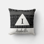 モノグラム名白黒幾何学的パターン クッション (正面)