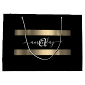 モノグラム名白黒金ゴールド結婚誕生日 ラージペーパーバッグ (裏面)