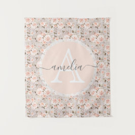 モノグラム名素朴ウッド&ヴィンテージバラロマンチック タペストリー