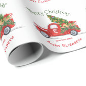 モノグラム名素朴レッドトラッククリスマスホリデー ラッピングペーパー (ロールコーナー)