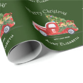 モノグラム名素朴レッドトラックグリーンクリスマス ラッピングペーパー (ロールコーナー)