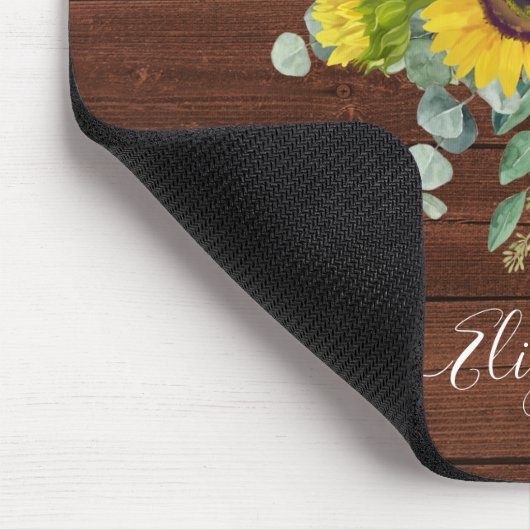 モノグラム名素朴木黄色ひまわり マウスパッド (コーナー)