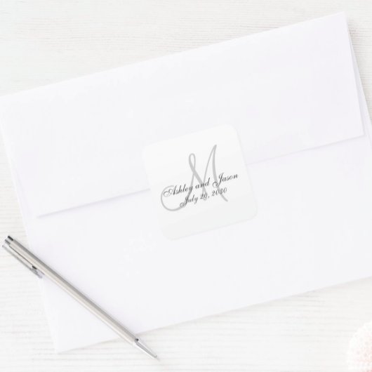 モノグラム名結婚式の引き出物ステッカーテンプレート スクエアシール