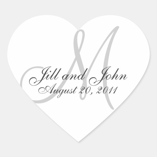 モノグラム名結婚日付シール ハートシール (正面)