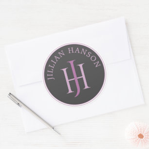 モノグラム名芸術的ロゴラズベリーバイオレット ラウンドシール