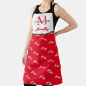 モノグラム名赤と白ロブスターパターン エプロン (インサイチュ)