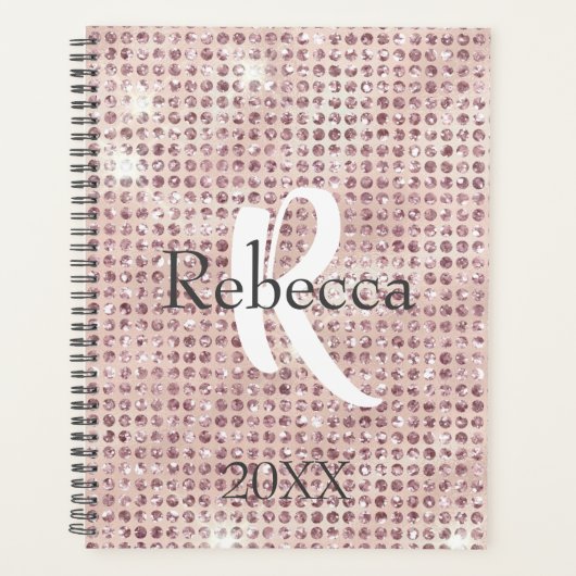 モノグラム名赤面ピンクダイヤモンドスタッズトレンディー プランナー手帳 (正面)