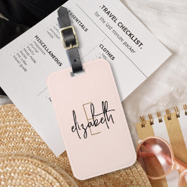 モノグラム名赤面ピンクミニマリストモダン ラゲッジタグ