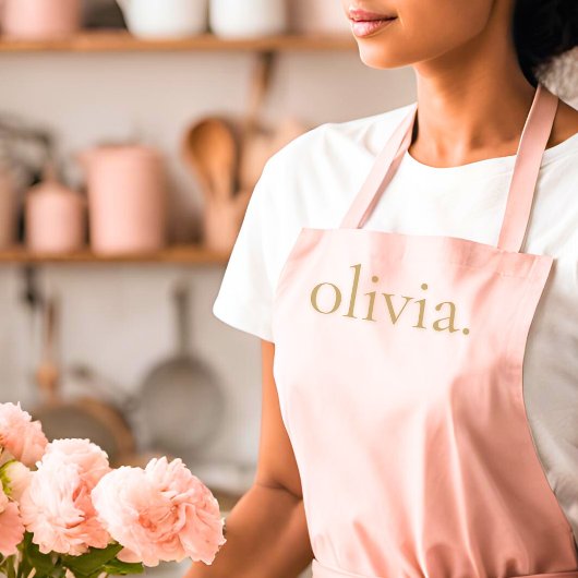 モノグラム名赤面ピンク金ゴールドシモダンックエレガント エプロン