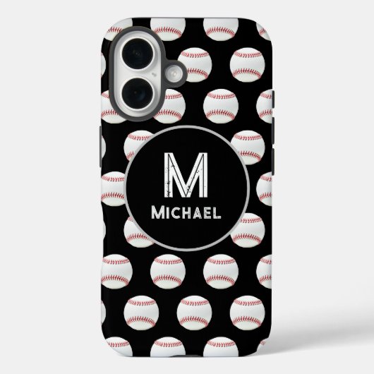 モノグラム名野球シームレスパターンブラック Case-Mate iPhoneケース (裏面)