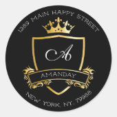 モノグラム名金ゴールドクラウン王室のRSVP差出人住所 ラウンドシール (正面)