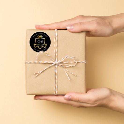 モノグラム名金ゴールドクラウン王室のRSVP差出人住所 ラウンドシール