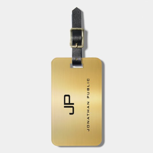 モノグラム名金ゴールドグラフェイクマーテンプレートモダン ラゲッジタグ (正面縦)