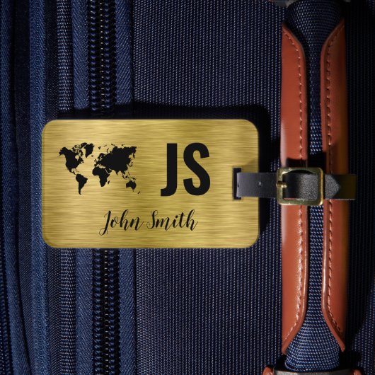 モノグラム名金ゴールドブラシ付き金属カスタム旅行 ラゲッジタグ (正面インサイチュ4)