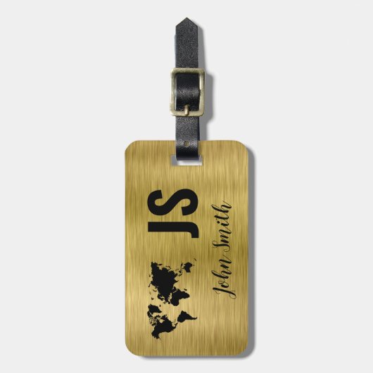 モノグラム名金ゴールドブラシ付き金属カスタム旅行 ラゲッジタグ (正面縦)