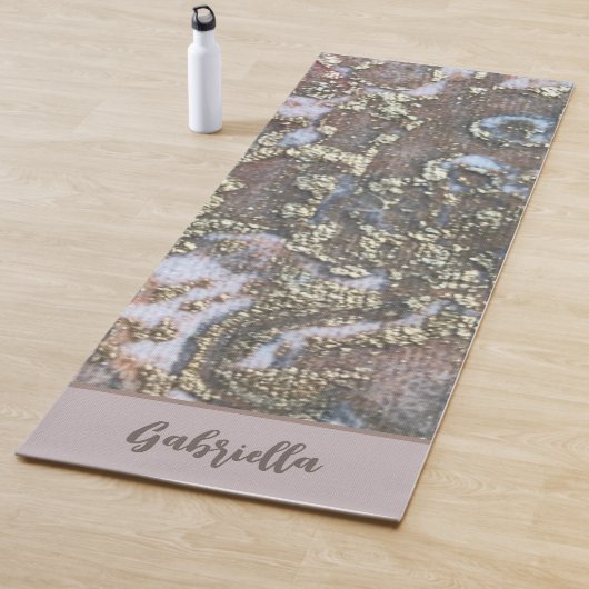 モノグラム名金ゴールド赤面ピンクタンフローラ抽象芸術 ヨガマット (インサイチュ)