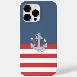 モノグラム名門私立校風のカラー海軍と赤いかり Case-Mate iPhone 14 PRO MAXケース