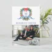 モノグラム名門私立校風のクレストホリデーフォトカード シーズンカード (スタンド正面)