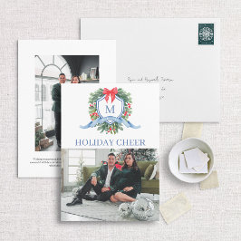 モノグラム名門私立校風のクレストホリデーフォトカード シーズンカード