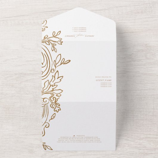 モノグラム名門私立校風のクレスト3写真QRコードシック結婚ズ オールインワン招待状 (外側)