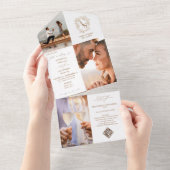 モノグラム名門私立校風のクレスト3写真QRコードシック結婚ズ オールインワン招待状 (貼ってはがせる)