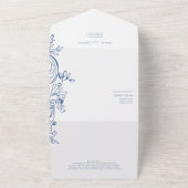 モノグラム名門私立校風のクレスト3写真QRコードブルー結婚ズ オールインワン招待状 (外側)