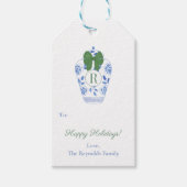 モノグラム名門私立校風のグリーンボウハッピーホリデイズ ギフトタグ (正面)