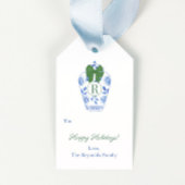 モノグラム名門私立校風のグリーンボウハッピーホリデイズ ギフトタグ