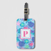 モノグラム名門私立校風のビーチシェルカニ ラゲッジタグ (正面縦)