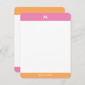 モノグラム名門私立校風のピンクとオレンジガーリー ノートカード (正面/裏面)