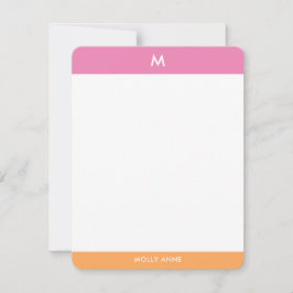 モノグラム名門私立校風のピンクとオレンジガーリー ノートカード
