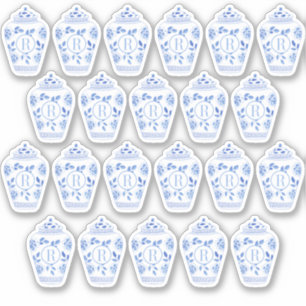 モノグラム名門私立校風のブルーとホワイトジンジャージャー シール