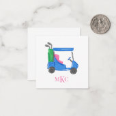 モノグラム名門私立校風のブルーパーソナライズされたゴルフカート ノートカード (正面/裏面インサイチュ)