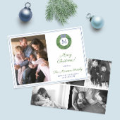 モノグラム名門私立校風のリースフォトコラージュクリスマス シーズンカード