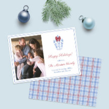 モノグラム名門私立校風のレッドボウファミリークリスマスフォト