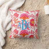 モノグラム名門私立校風のヴィンテージ花 |ピンクとオレンジ クッション (ブランケット)
