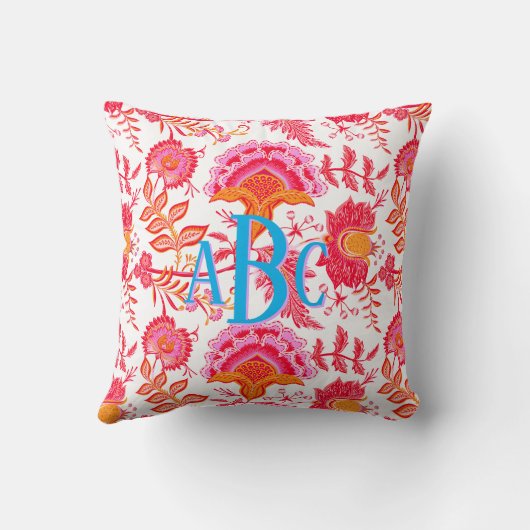モノグラム名門私立校風のヴィンテージ花 |ピンクとオレンジ クッション (裏面)