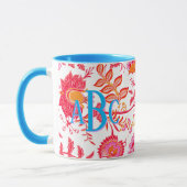 モノグラム名門私立校風のヴィンテージ花 |ピンクとオレンジ マグカップ (左)