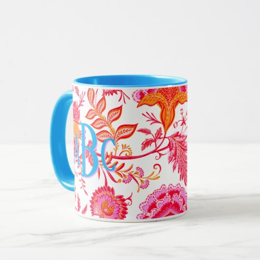 モノグラム名門私立校風のヴィンテージ花 |ピンクとオレンジ マグカップ (正面左)