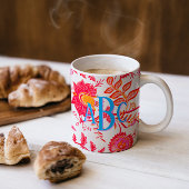 モノグラム名門私立校風のヴィンテージ花 |ピンクとオレンジ マグカップ