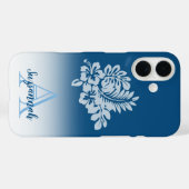 モノグラム名青グラデーションハワイアン+トロピカルハイビスカスフラワー Case-Mate iPhoneケース (裏面 (横))
